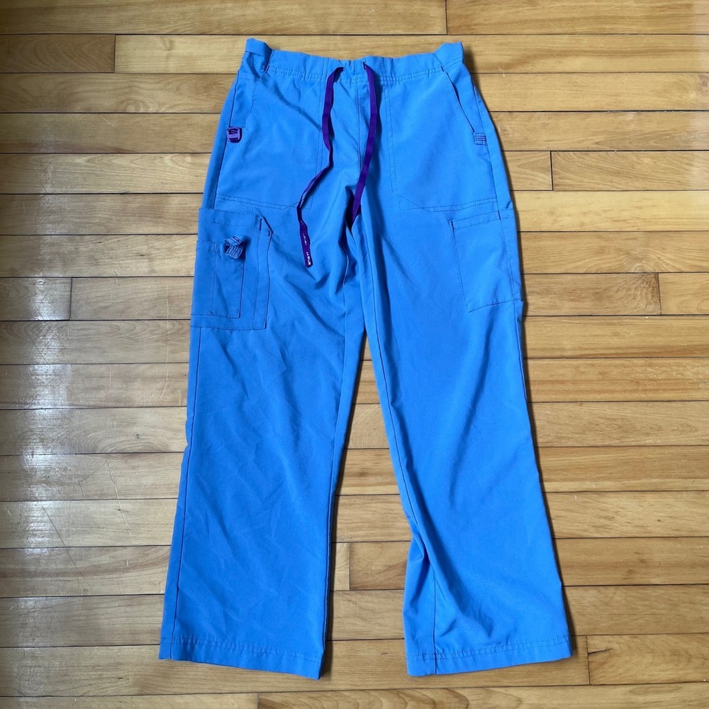 Carhartt Force Blue Cargo Scrub Pants Womens Petite Small C52110P Straight Leg
